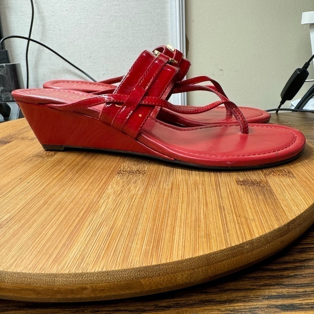 GUC Ralph Lauren Red Leather Sandals Size 6.5 - Picture 3 of 8
